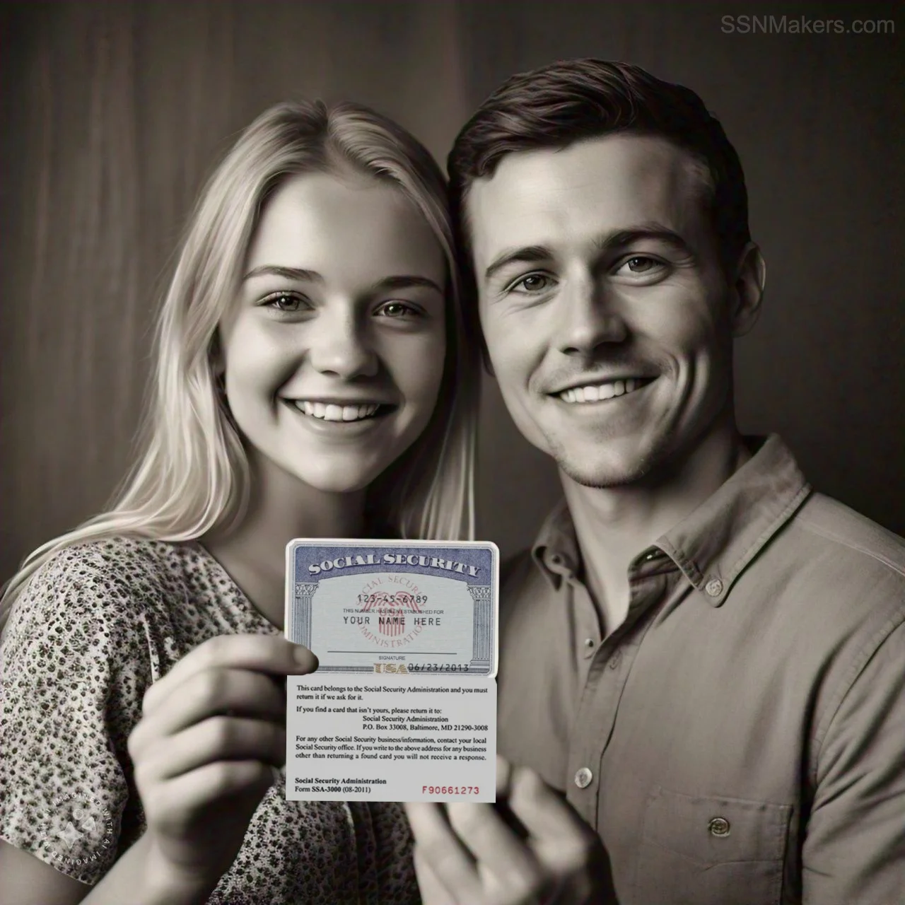 couple holding social security card maker